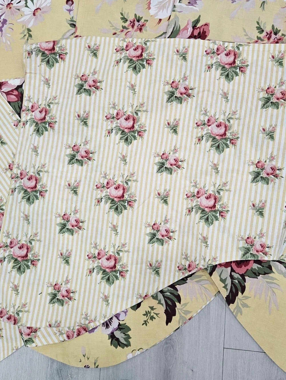 Ralph Lauren Sophie Brooke Yellow Floral & Stripe 2 Valances & 4 Curtain Panels